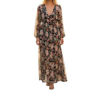 NWOT GLAMOROUS Flowy Floral Chiffon Maxi Dress Size XS